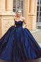 Simple Ball Gown Sweetheart Sleeveless Dark Blue Long Prom Dresses PDH11