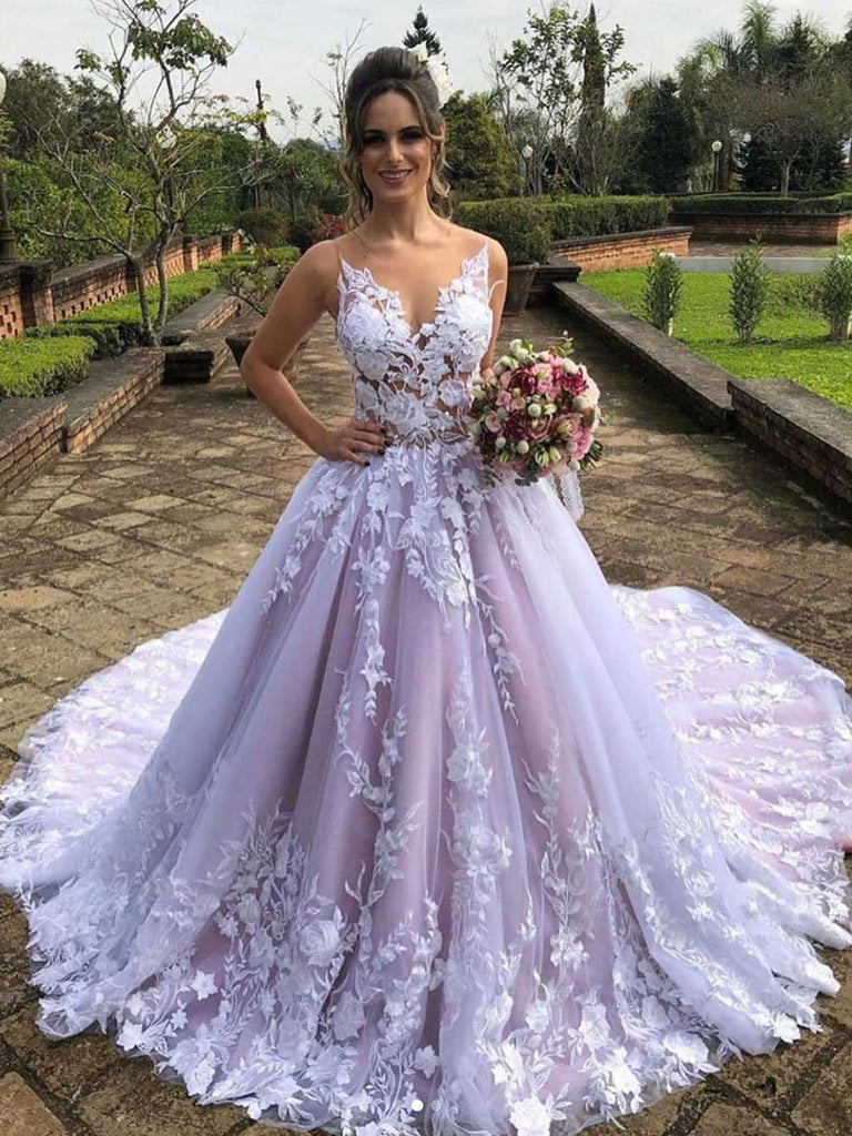 Princess Ball Gown Lilac Straps Long Prom Formal Dress – Pgmdress