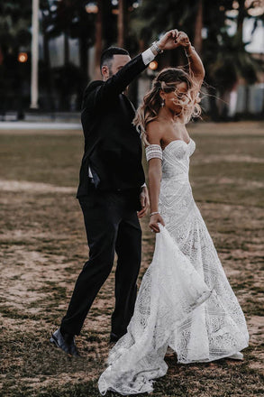 Mermaid Lace Sweetheart Strapless Sheer Gown Wedding Dress, Wedding Gowns OW0071