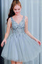 Bling A Line V Neck Light Blue Short Homecoming Dresses With Beading PDO42