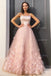 A Line Spaghetti Straps Tulle Hand Made Flowers Floor Length Sleeveless Prom Evening Dress OM0300