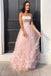 A Line Spaghetti Straps Tulle Hand Made Flowers Floor Length Sleeveless Prom Evening Dress OM0300