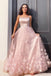 A Line Spaghetti Straps Tulle Hand Made Flowers Floor Length Sleeveless Prom Evening Dress OM0300