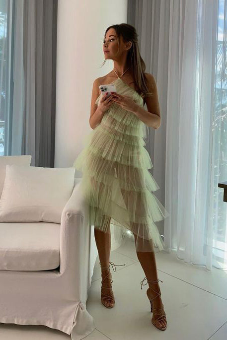 New Halter Light Green Tulle Short Prom Dresses, Simple Homecoming Dresses trendtydresses New Halter Light Green Tulle Short Prom Dresses, Simple Homecoming Dresses trendtydresses