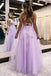 Princess A line Lilac V Neck Tulle Prom Dresses With Lace Up, Appliques Dance Dress OM0325