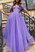 A line Lilac Off the Shoulder Sweetheart Prom Dresses With Slit, Evening Dress OM0372