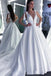 A Line Round Neck White Prom Wedding Dress With Bowknot PDQ57