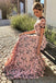 Floral Long Short Sleeves Cheap Prom Dresses with Appliques PDN12