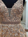 A Line V Neck Long Lace Applique Prom Dresses Cheap Ball Gown PDH44