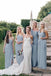Long One Shoulder Cheap Dusty Blue Bridesmaid Dresses with Slit PDO18