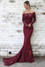 Long Sleeve Lace Maroon Mermaid Prom Dresses Off the Shoulder Evening Dress PDL43