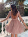 Pink Sequins Long Sleeve Short Homecoming Dresses Backless Formal Dress PDO7