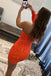 Orange Beaded Sequins One Shoulder Long Sleeves Sheath Short Homecoming Dresses OMH0256