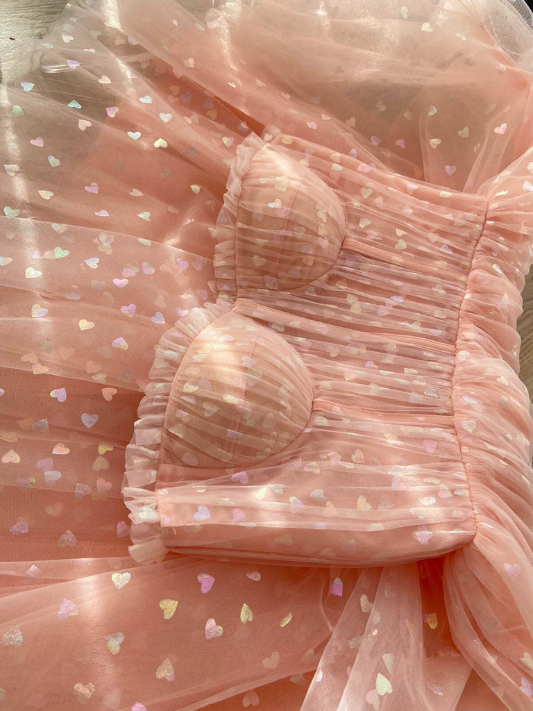A Line Sweetheart Long Sleeves Pink Short Homecoming Dresses, Sweet 16 Dresses OMH0107