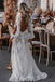 Chic A Line Lace Ivory See Through Long Sleeve Wedding Dresses, Backless Beach Bridal Gown OW0042