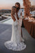 Chic A Line Lace Ivory See Through Long Sleeve Wedding Dresses, Backless Beach Bridal Gown OW0042