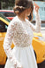 A Line Ivory Long Sleeves Round Neck Lace Wedding Dress, Backless Homecoming Dress OMH0217