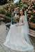 Charming A line Long Sleeves Lace Wedding Dresses, V Neck Beach Wedding Dress OW0089