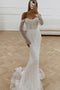White Mermaid Glitter Long Sleeves Prom Dresses, Off the Shoulder Wedding Dresses OM0232
