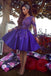 Classic A line Satin Long Sleeves Appliques Short Homecoming Dresses, Cocktial Dress OMH0098