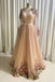 Elegant A line Tulle Pink Long Party Dresses with Flowers, Long Sleeves Prom Dresses OM0242
