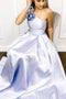 A-line One Shoulder Satin Long Prom Dress With Flowers Evening Dresses PDR60