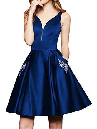 Maroon Short A Line Beading Homecoming Dresses with Pocket PDO12