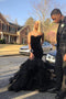 Mermaid Black Layered Sweetheart Organza Strapless Cheap Prom Dresses OM0199