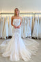 Charming Mermaid Ivory Strapless Tulle Wedding Dresses With Appliques, Bridal Gowns OW0133