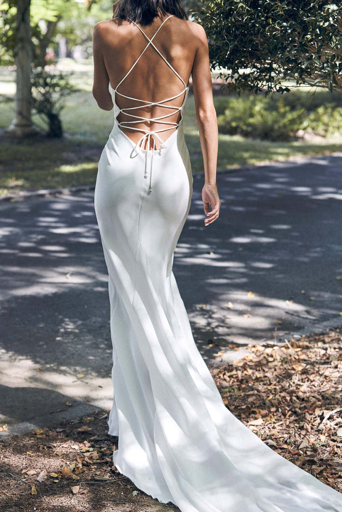 Charming Mermaid Ivory Spaghetti Straps Wedding Dresses, Beach Wedding Dresses OW0012
