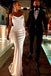 Simple Mermaid Ivory Spaghetti Straps Cowl Neck Beach Wedding Dresses, Wedding Gown OW0040