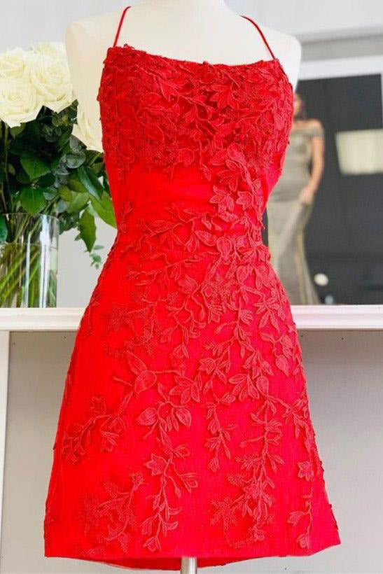 New Style Sheath Lace Appliques Short Homecoming Dresses, Mini Cocktail Dresses OMH0035