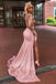 Dusty Pink Long Sleeves Mermaid Lace Appliques Sequins Prom Dress with High Slit OM0293