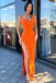 Sexy Orange Mermaid V Neck High Split Long Prom Dresses, Formal Dance Dresses OM0178