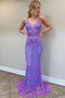 Sheath A Line Spaghetti Straps Sequins Appliques Blue V neck Prom Evening Dresses OM0073