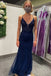 Royal Blue Mermaid V Neck Tulle Spaghetti Straps Long Prom Dresses, Evening Dresses OM0176