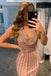 Mermaid Spaghetti Straps V Neck Sequins Backless Prom Dresses with Slit, Formal Dress OM0250