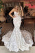 Charming Mermaid Ivory Lace Appliques Strapless Wedding Dresses, Bridal Dresses OW0055