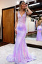 Sparkly V Neck Mermaid Sequins Bead Lavender Long Prom Dresses, Evening Dresses OM0251