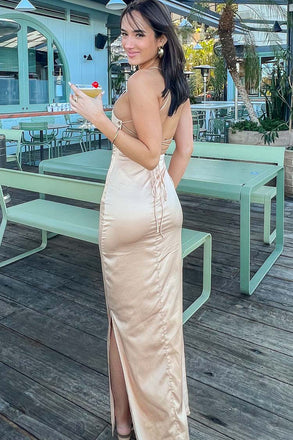 Sexy Mermaid Spaghetti Straps Criss Cross Long Prom Dresses With Side Slit OM0272