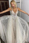 Vintage V Neck Mermaid Tulle Detachable Train Wedding Dresses with Lace Appliques OW0016