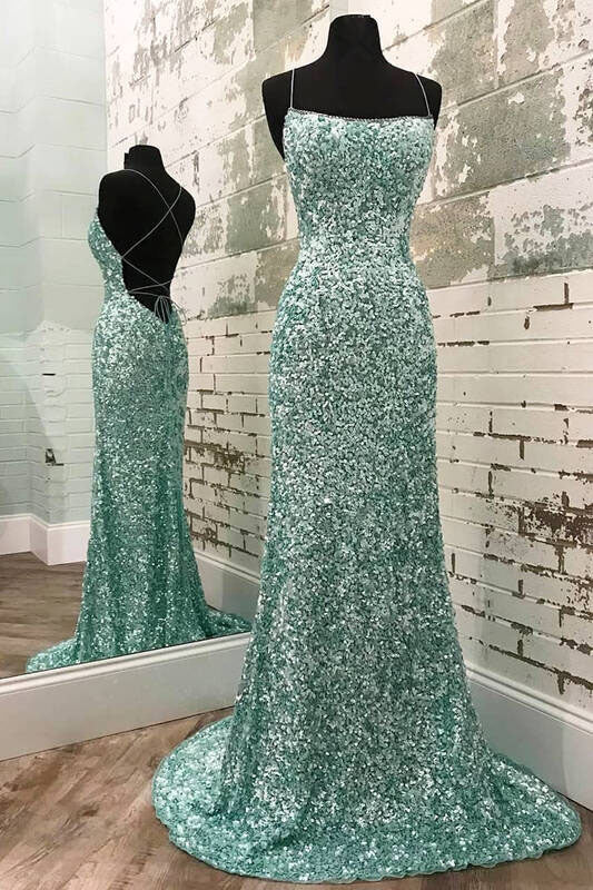 Sparkly Mint Green Mermaid Long Prom Dresses,Glitter Evening Dresses OM0120