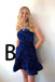 Glitter Navy Blue Sequins One Shoulder Short Prom Dress with Pockets, Mini Dress OMH0238