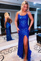 Unique Light Blue Mermaid Sequins Long Prom Dresses, Shiny Evening Dresses OM0124