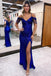 Sparkly Royal Blue Off the Shoulder Sequins Sheath V Neck Prom Dress with Fringes OM0373
