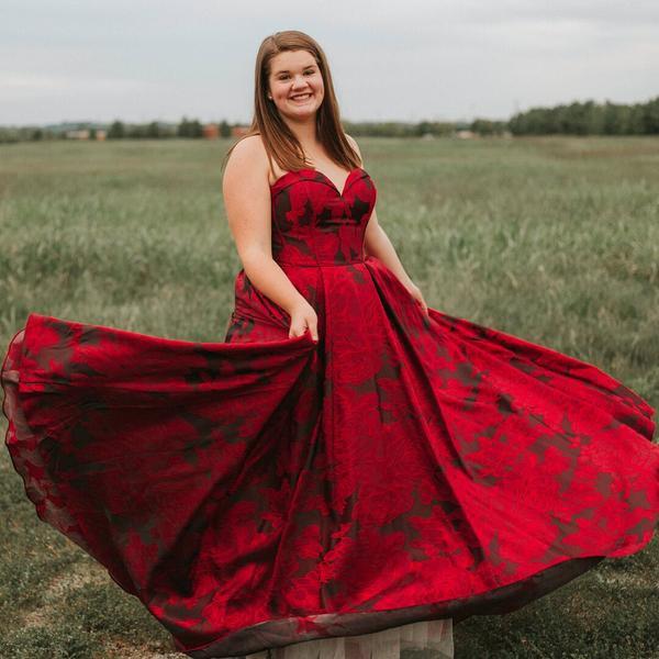 New Arrival Burgundy Sweetheart Floral Long Plus Size Prom Dresses with Pockets PDH67