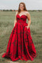 New Arrival Burgundy Sweetheart Floral Long Plus Size Prom Dresses with Pockets PDH67