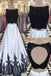 A-line 2 Pieces Black And White Lace Top Open Back Prom Dresses, Long Evening Dress OM0034