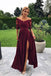 Off the Shoulder Half Sleeve Burgundy Modest Prom Dress,Bridesmaid Dresses with Slit PDH99