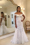 Off The Shoulder Cap Sleeves Mermaid Wedding Dresses Lace Appliques Wedding Gowns PDP80